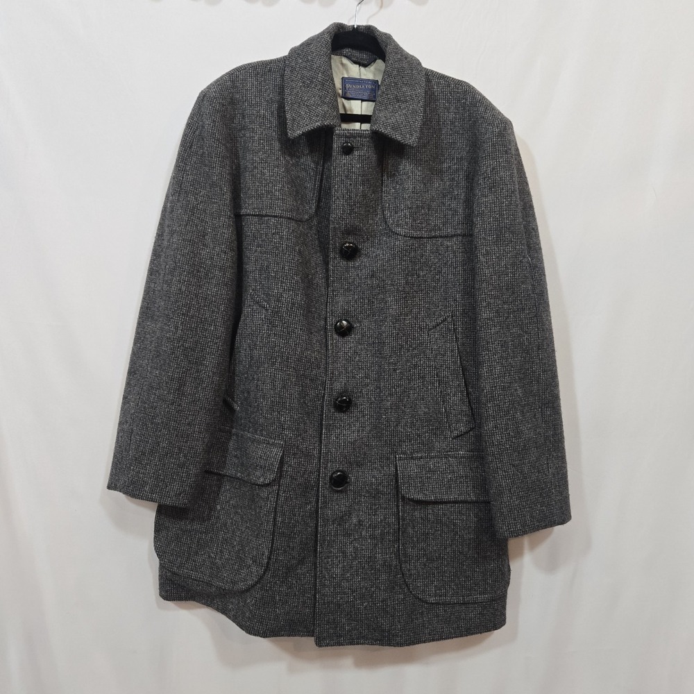 Vintage Pendleton Wool Tweed Car Coat Mens 46 Gray USA Union Made